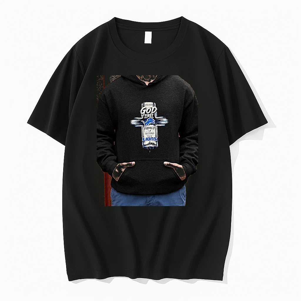 Officials Detroit Lions God First Family Second Then Lions Cross Logo Christian