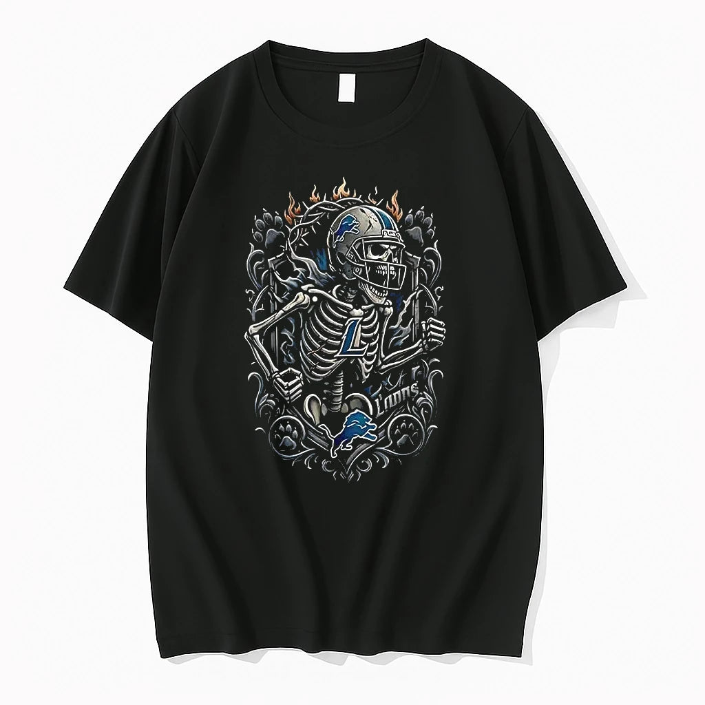 Officials Detroit Lions Runs In My Blood Mascot Skeleton Black Mens Premium T Shirt