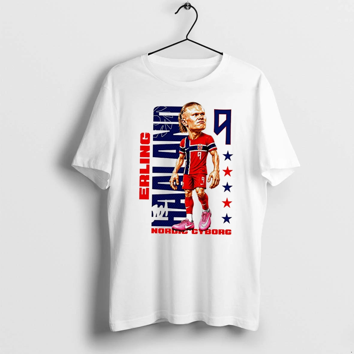 Officials Erling Haaland Nordic Cyborg No 9 Signature Caricature Tee Premium T Shirt