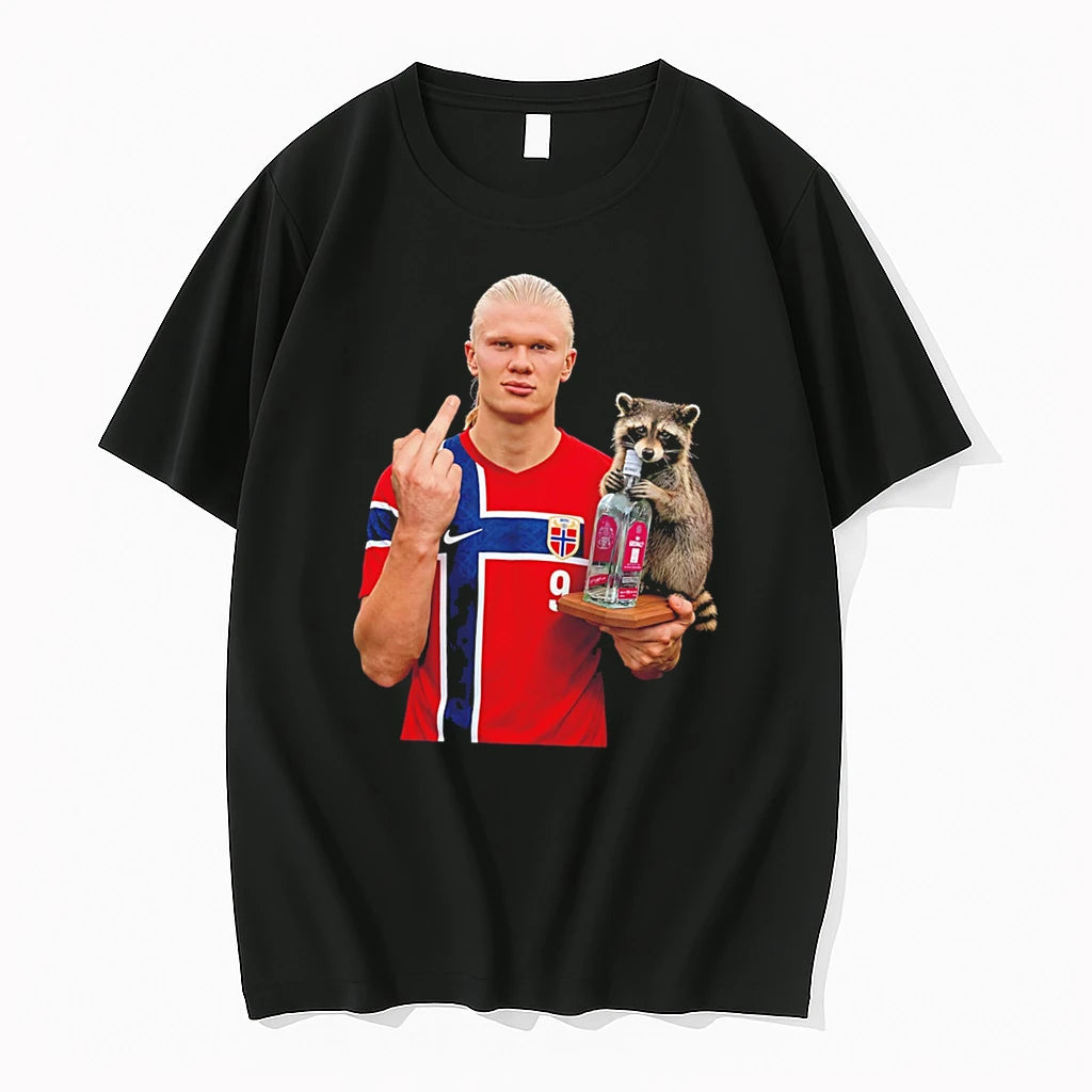 Officials Erling Haaland Norway With Raccoon And Greenalls Gin Middle Finger Tee