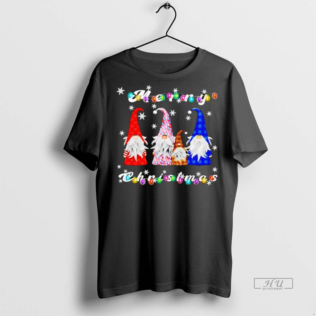 Officials Family Gnomes Merry Christmas Lights And Snowflakes Graphic Tee Shirt Sweater