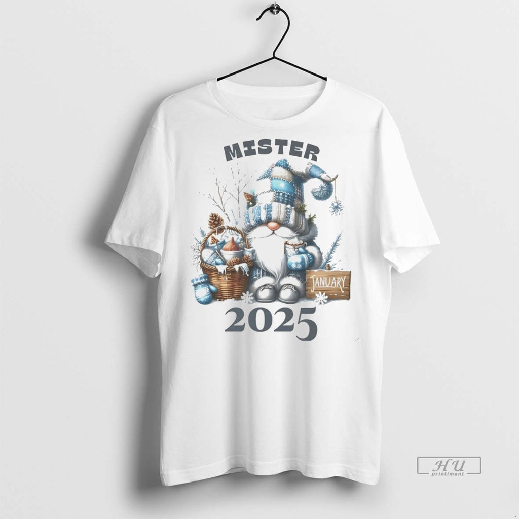 Officials Gnome Winter Wonderland Mister January 2025 White Graphic Tee Shirt Sweater