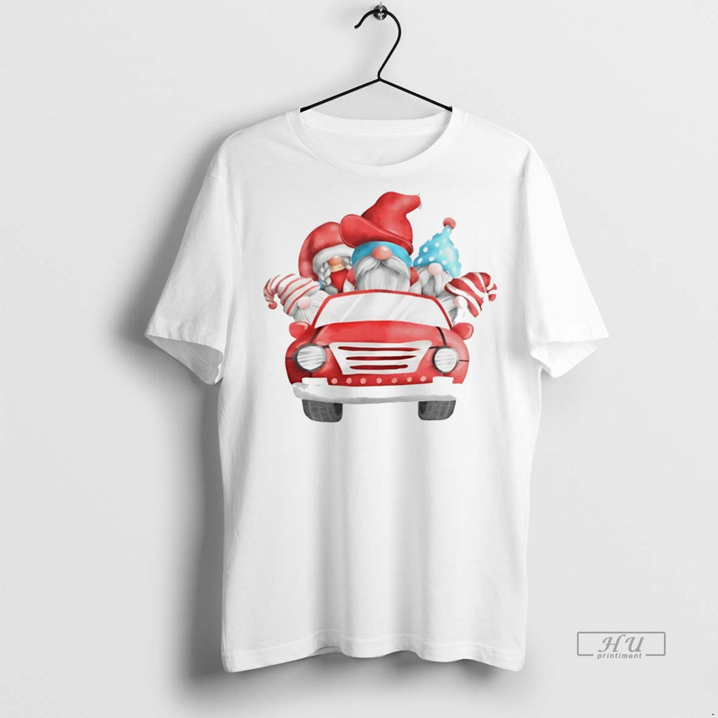Officials Gnomes Christmas Riding Car White Graphic Tee Shirt Sweater
