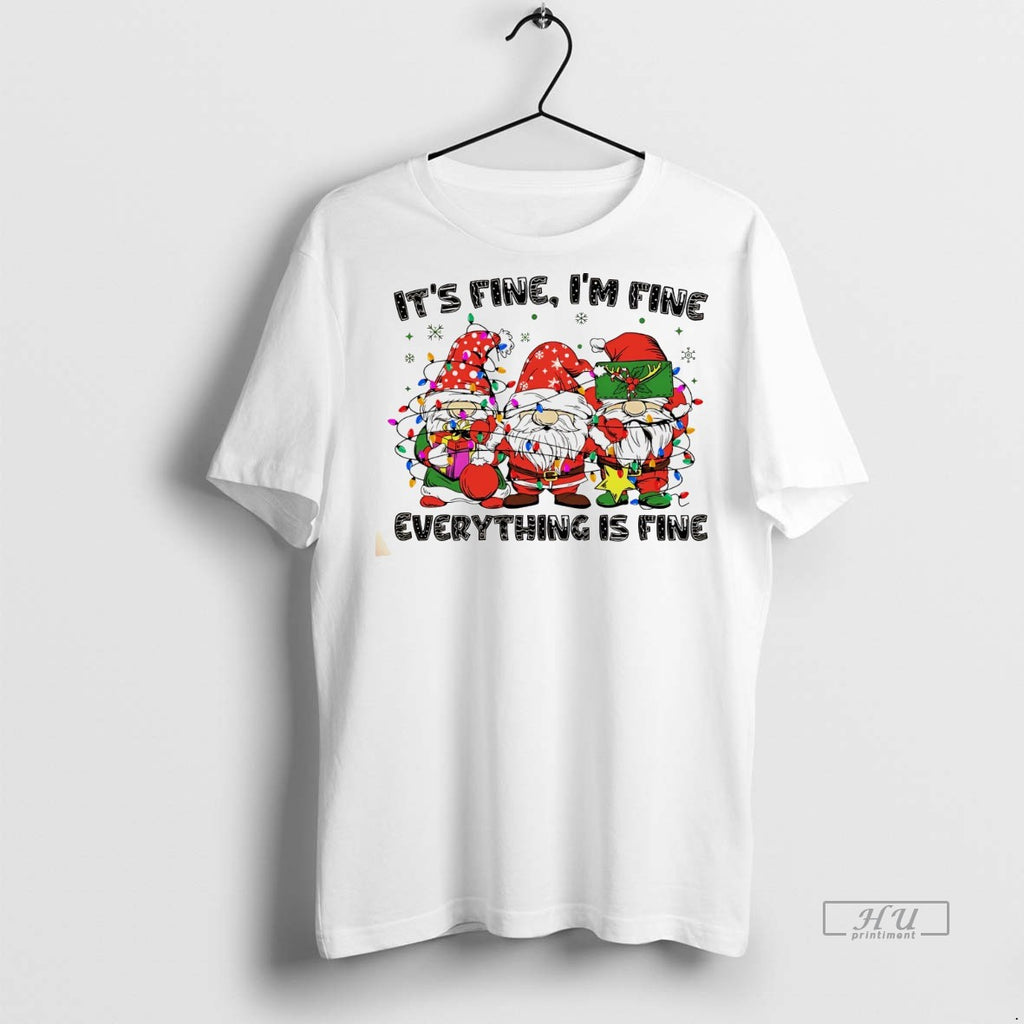 Officials Gnomes Its Fine Im Fine Everything Is Fine Christmas White Graphic Tee Shirt Sweater
