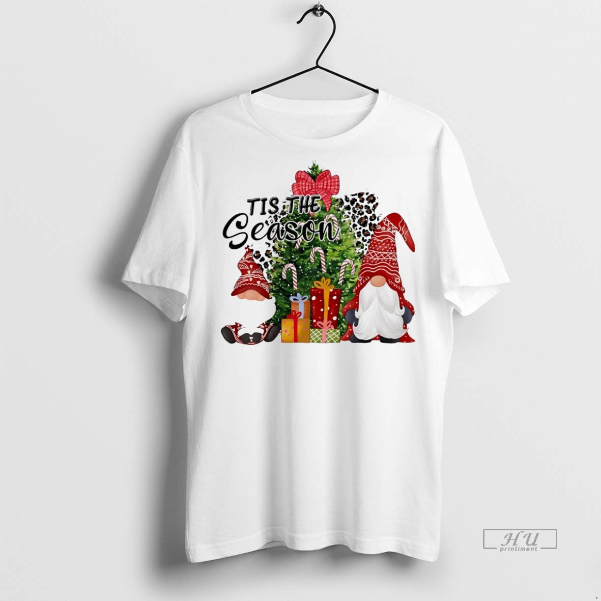 Officials Gnomes Leopard Tree Gifts Tis The Season Christmas White Graphic Tee Shirt Sweater
