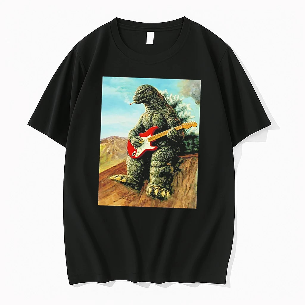 Officials Godzilla Playing Guitar Smoking A Cigarette Tee Premium T Shirt