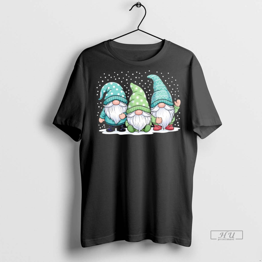 Officials Green Winter Gnomes Trio Snow Scene Christmas Graphic Tee Shirt Sweater