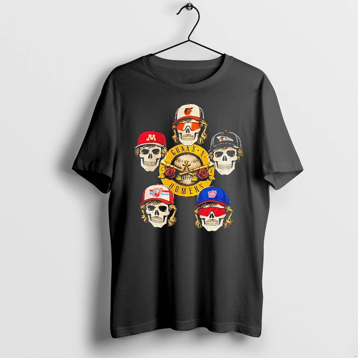 Officials Gunns N Homers Baseball Skull Mashup Tee Premium T Shirt