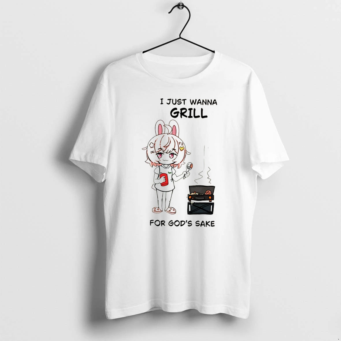Officials I Just Wanna Grill For Gods Sake Anime Bunny Girl Tee