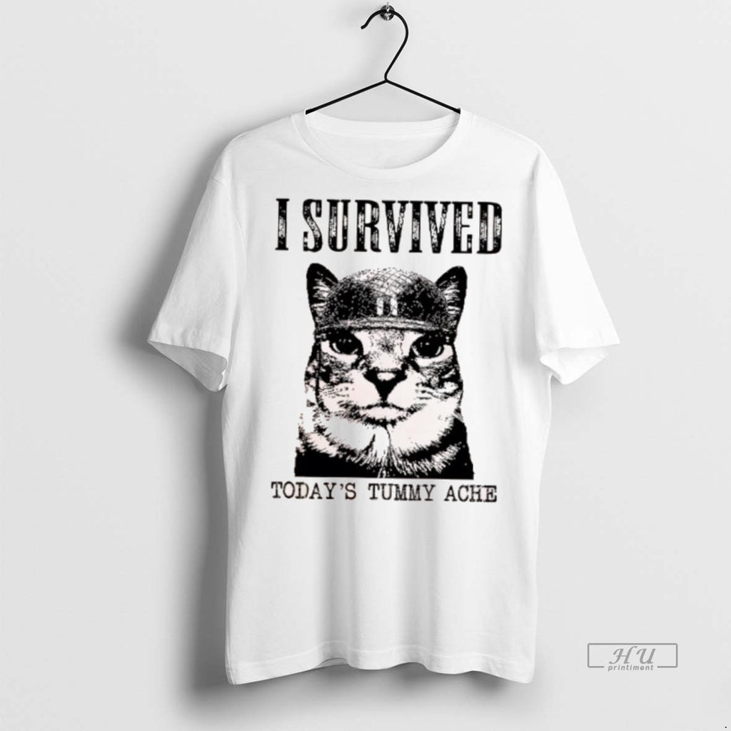 Officials I Survived Todays Tummy Ache Cat Graphic Tee Shirt Sweater
