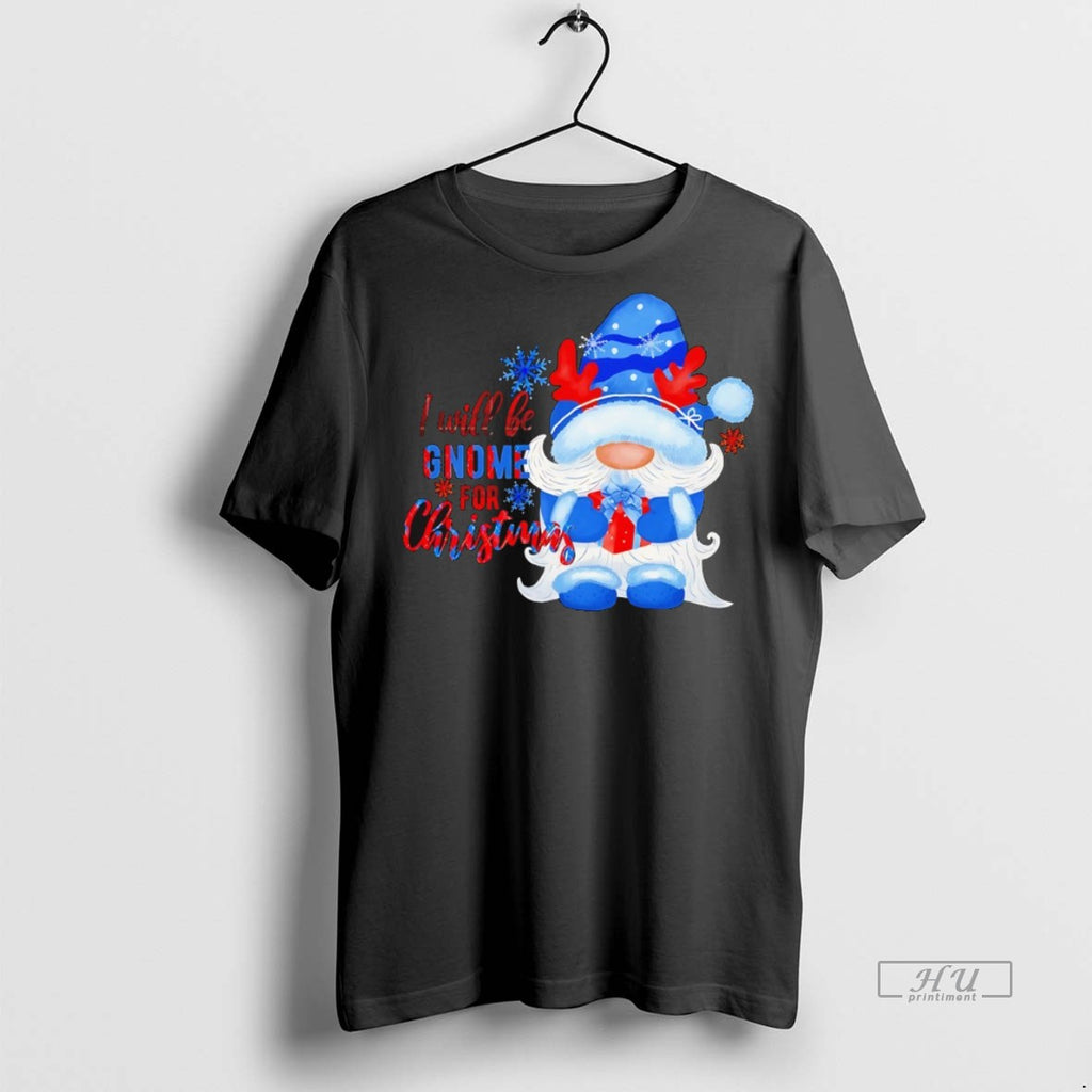 Officials I Will Be Gnome For Christmas Blue Reindeer Hat Gift Snowflakes Graphic
