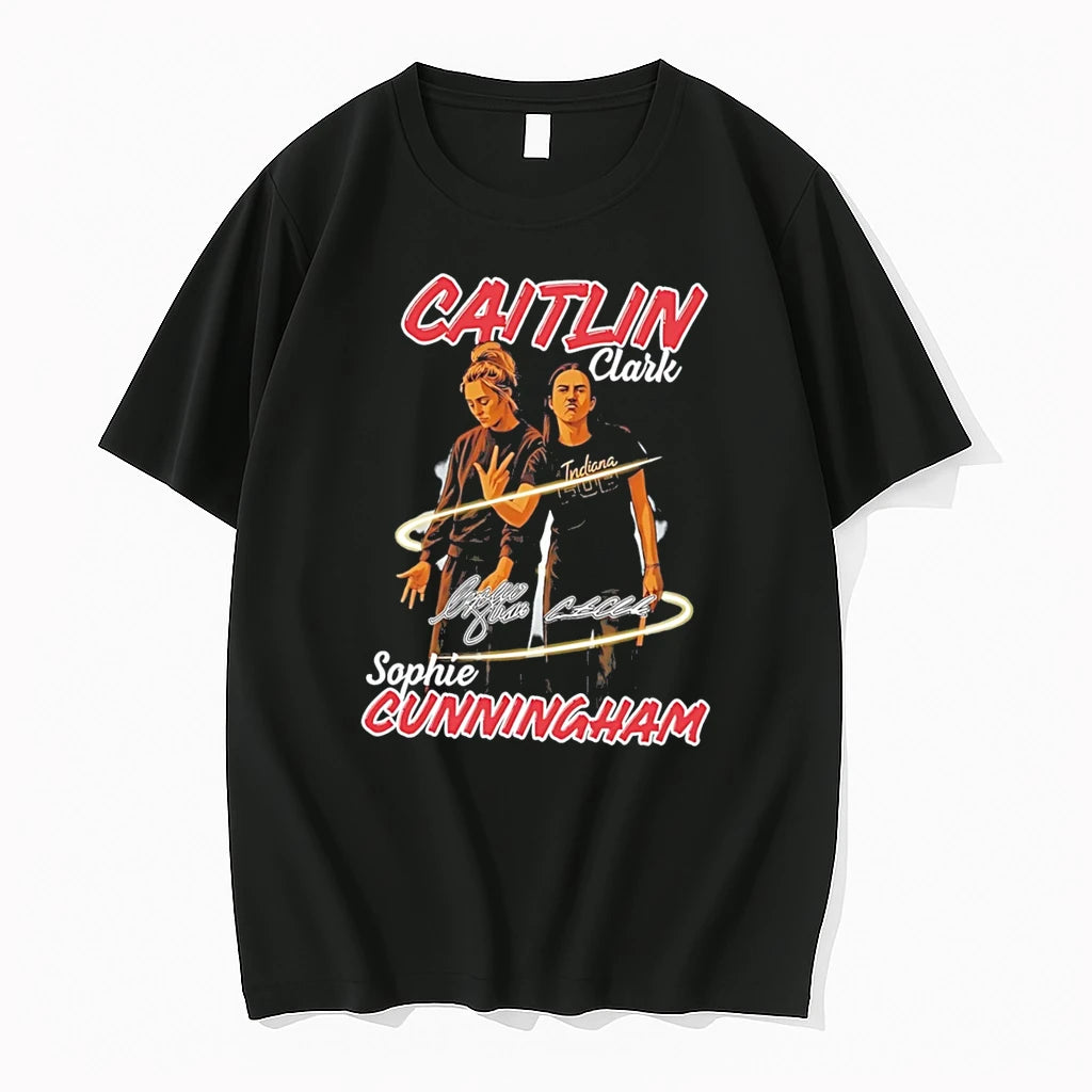 Officials Indiana Fever Sophie Cunningham And Caitlin Clark Illustration Signature Tee Premium T Shirt