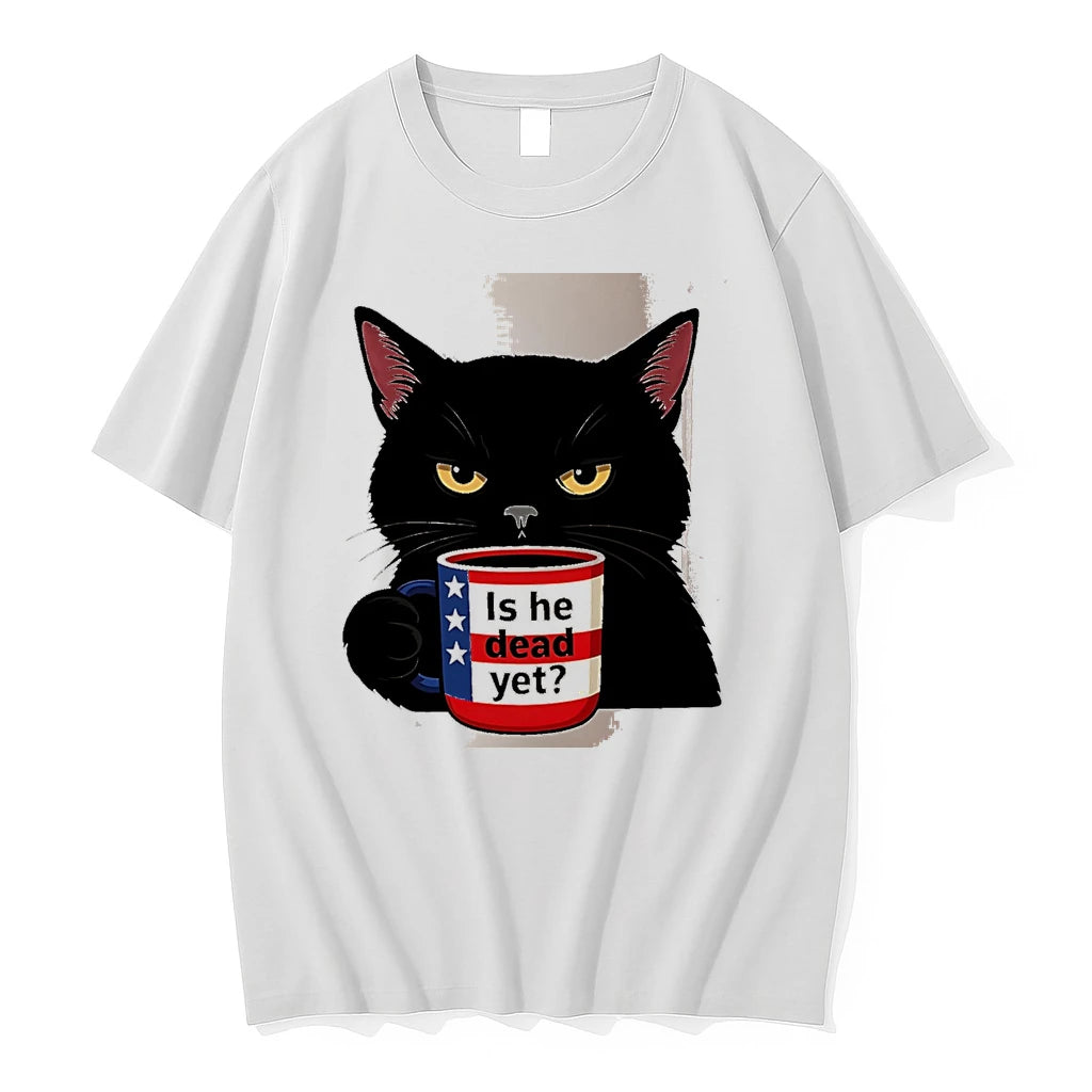 Officials Is He Dead Yet Black Cat Usa Flag White Premium T Shirt