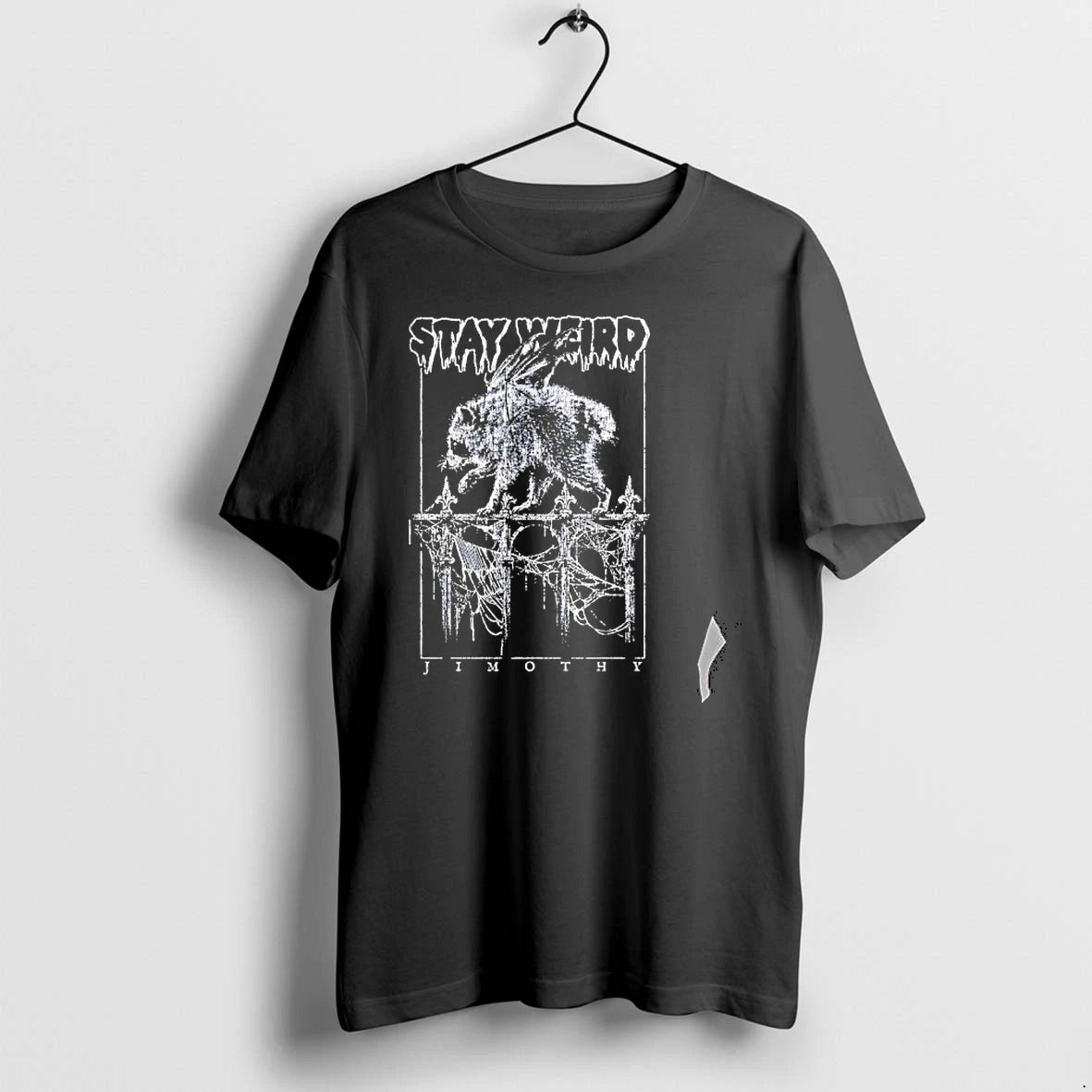 Officials Jimothy Winged Raccoon Stay Weird Gothic Fence Spider Premium T Shirt