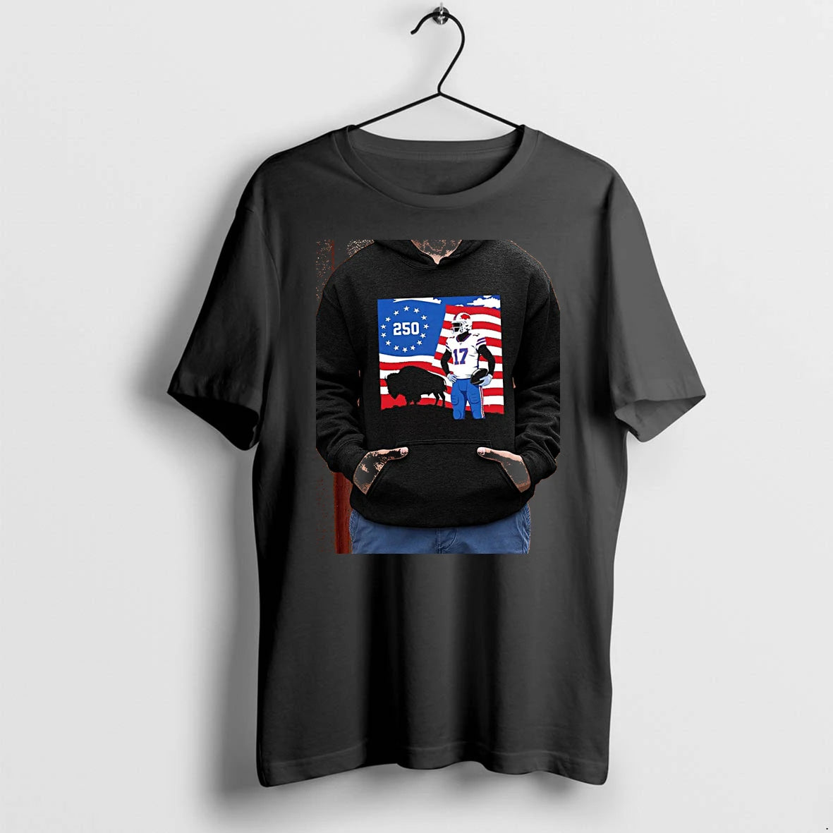 Officials Josh Allen Buffalo Bills 250 Wins 17 Nfl American Flag Premium T Shirt