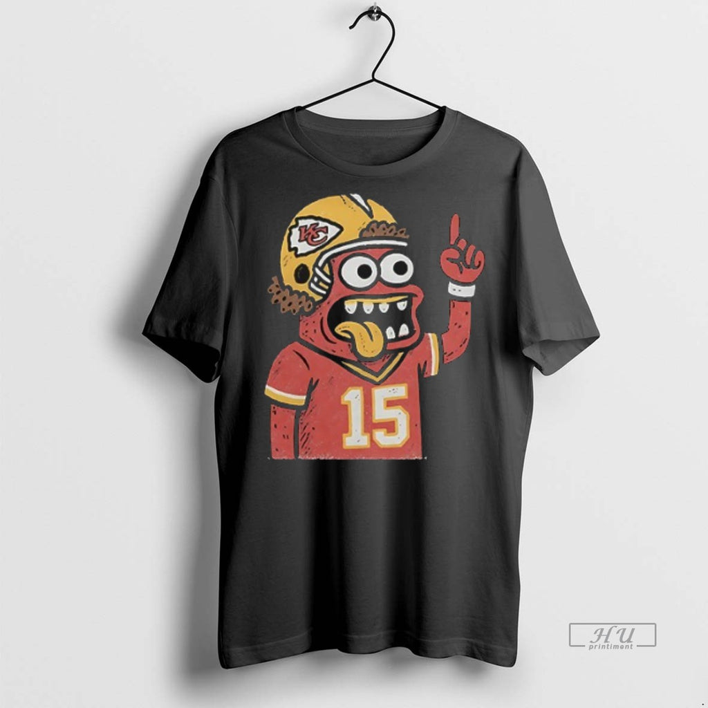 Officials Kansas City Chiefs Patrick Mahomes Mascot Cartoon Double Sided Graphic Tee Shirt Sweater
