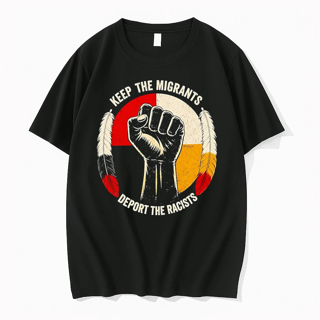 Officials Keep The Migrants Deport The Racists Fist Feather Symbol Premium T Shirt