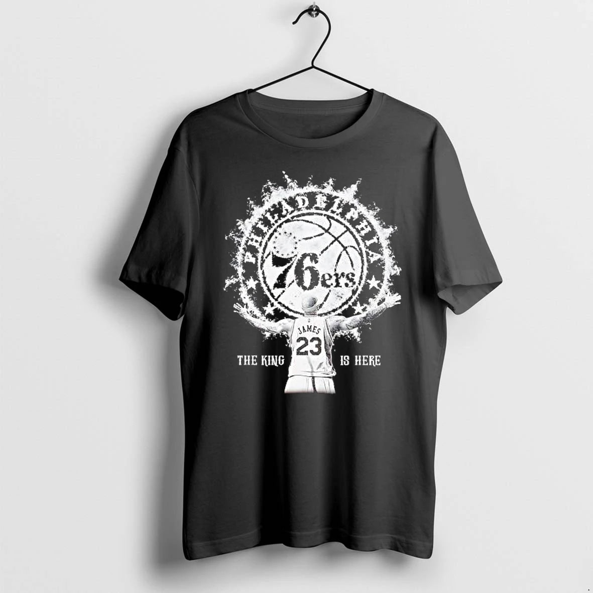 Officials Lebron James Philadelphia 76ers The King Is Here Nba Basketball Premium T Shirt