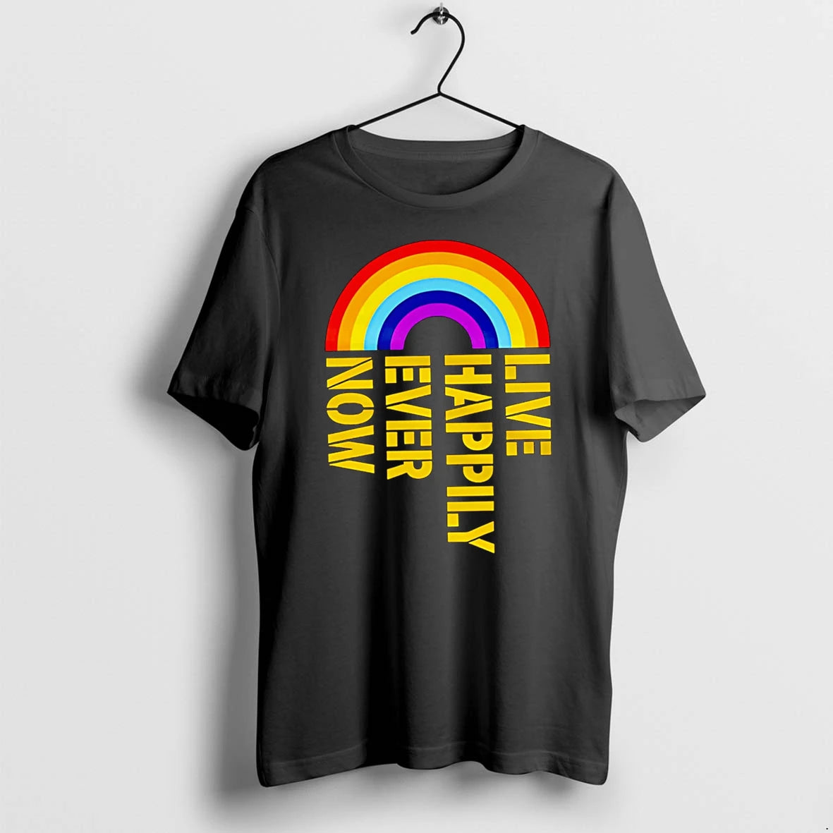 Officials Live Happily Ever Now Rainbow Typography Premium T Shirt
