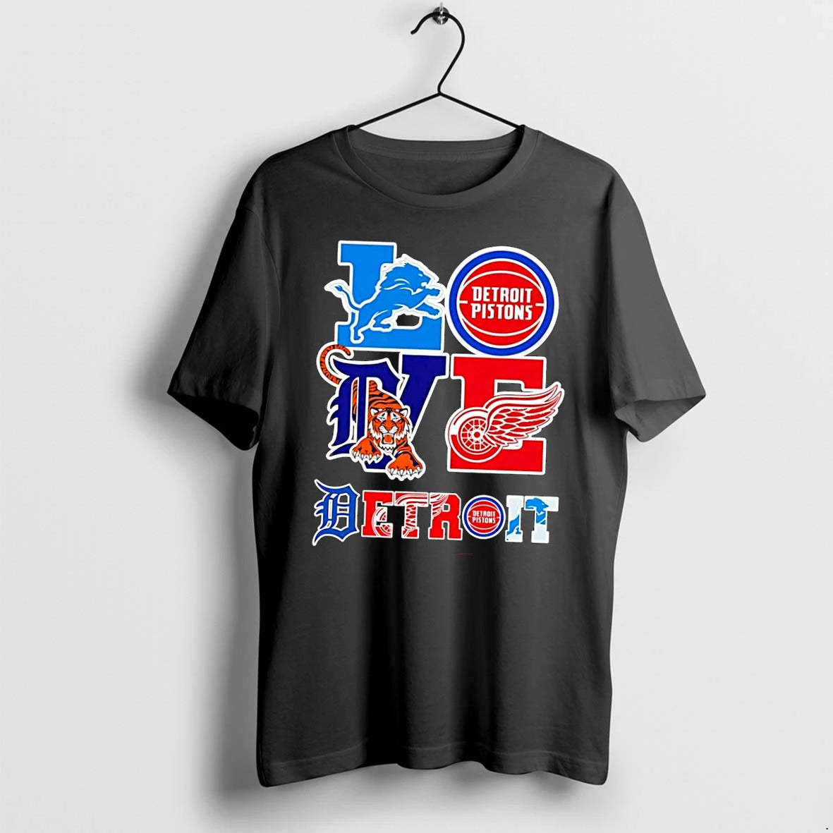 Officials Love Detroit Lions Pistons Tigers Red Wings Sports Black Premium T Shirt