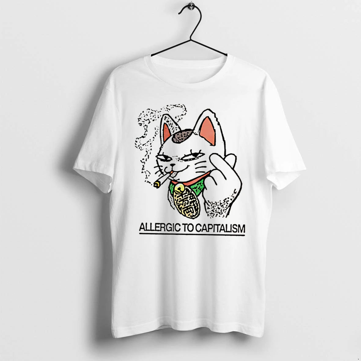 Officials Lucky Cat Smoking Allergic To Capitalism Tee Premium T Shirt