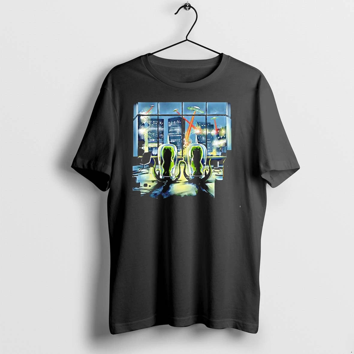 Officials Martians Mars Attacks Science Fiction Aliens Invading City Window Menace Premium T Shirt