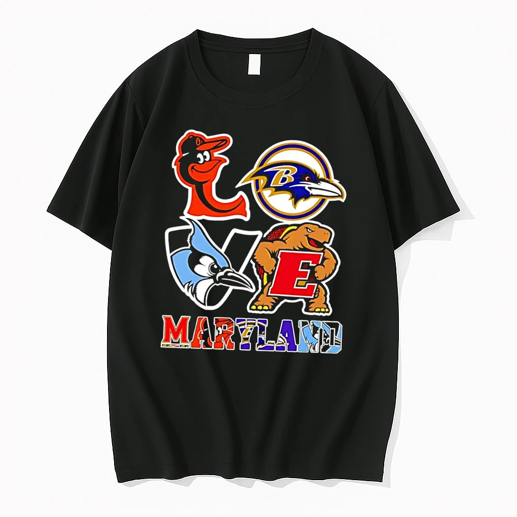 Officials Maryland Love Orioles Ravens Blue Jays Terrapins Black Premium T Shirt