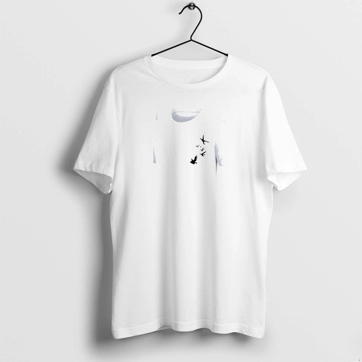Officials Mens Flying Bird Forest Ink Print Casual Short Sleeve White Mens
