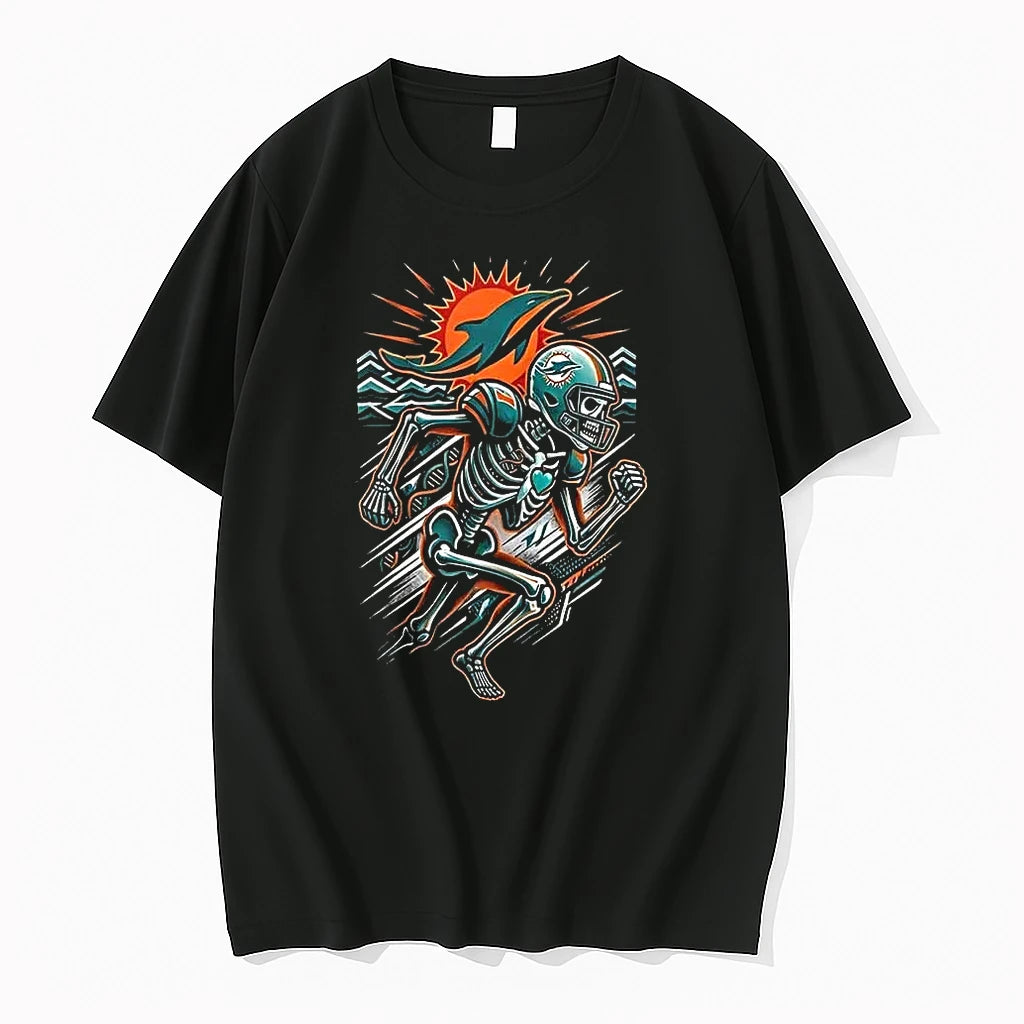 Officials Miami Dolphins Runs In My Blood Mascot Skeleton Black Mens Premium T Shirt
