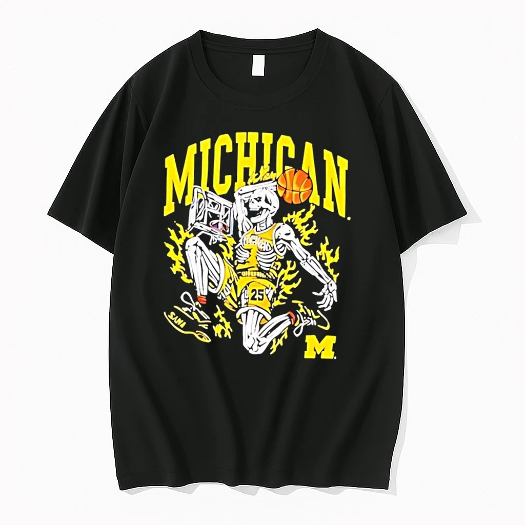 Officials Michigan Wolverines Mens Basketball Skeleton 25 Player Black Premium T Shirt
