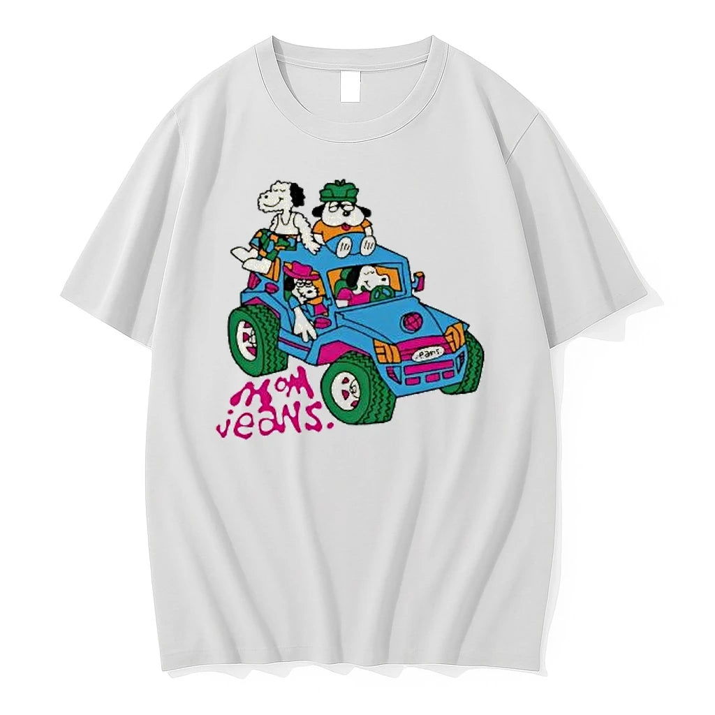 Officials Mom Jeans Cartoon Dogs Driving Jeep Indie Rock Premium T Shirt