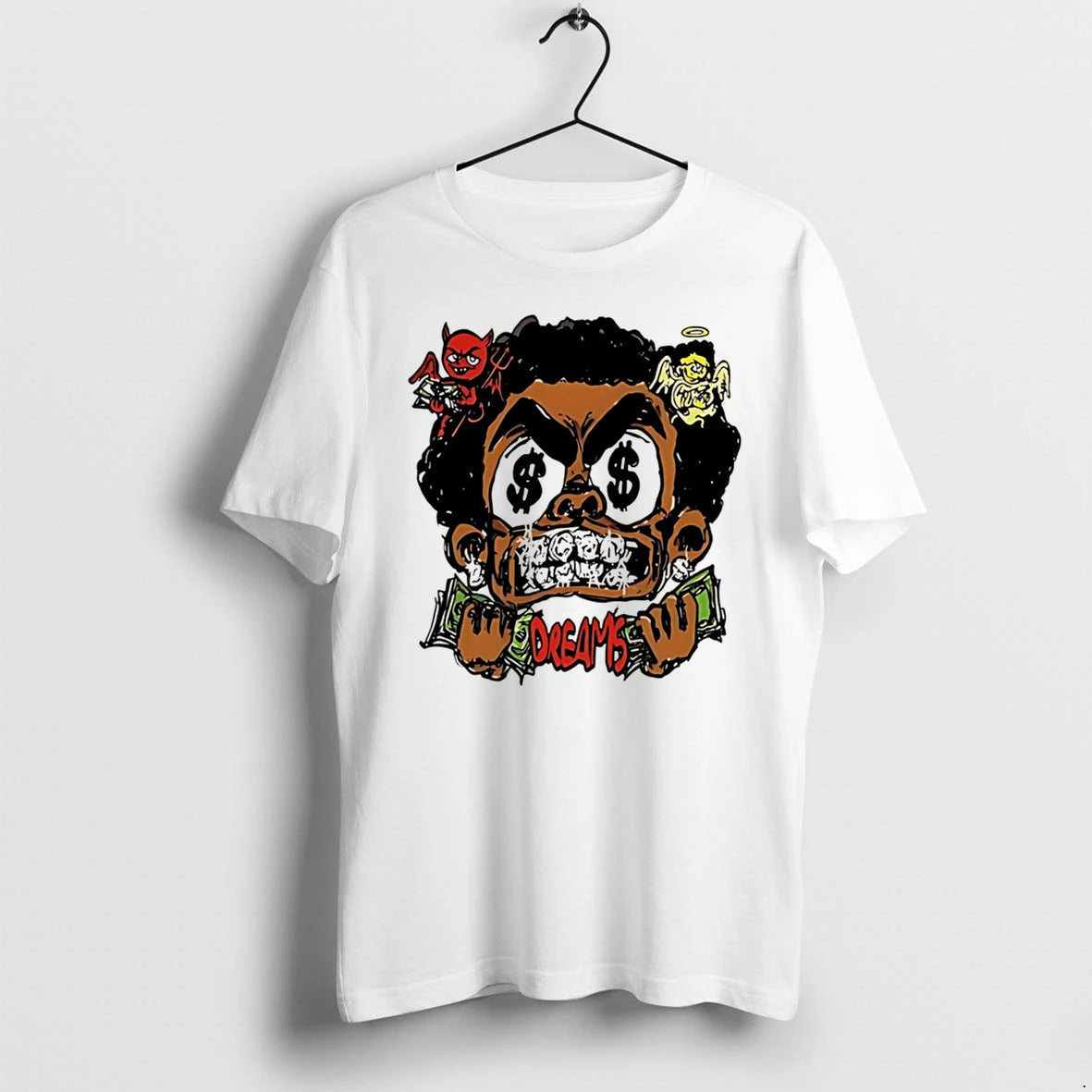 Officials Money Mindset Dreams Character Dollar Sign Eyes Greedy Demon Angel Tee