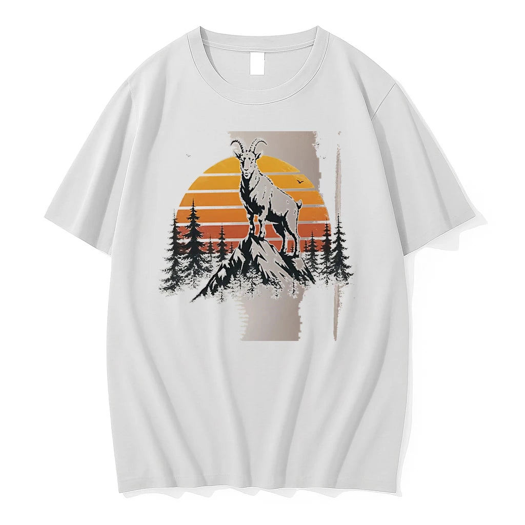 Officials Mountain Goat Standing On A Peak Sunset Forest White Premium T Shirt