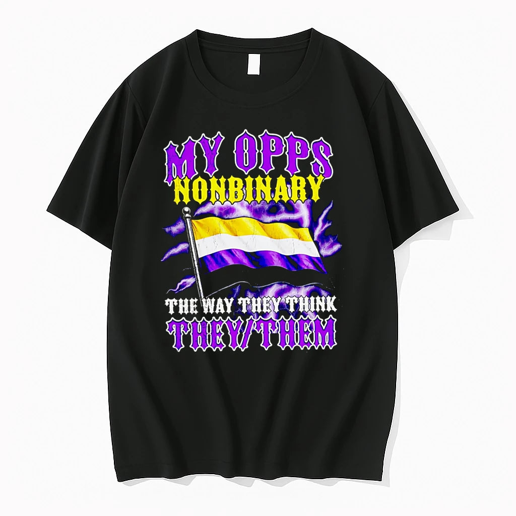 Officials My Opps Nonbinary The Way They Think Theythem Nonbinary Flag Premium T Shirt