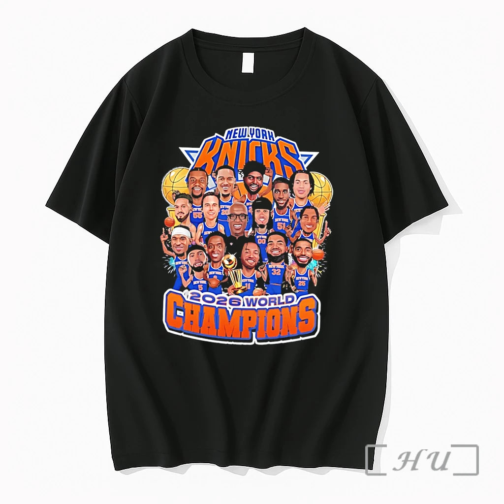 Officials New York Knicks 2026 World Champions Team Collage Caricature Graphic Tee Premium T Shirts