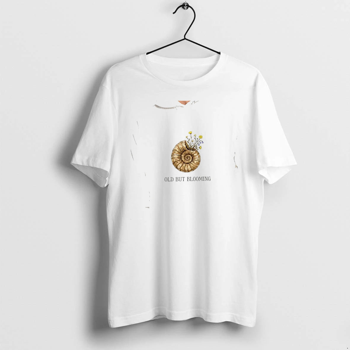 Officials Old But Blooming Ammonite Fossil With Wildflowers Floral Nature Premium T Shirt