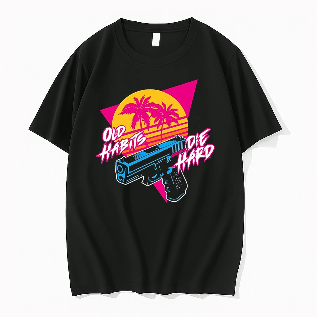 Officials Old Habits Die Hard Gun Palm Trees Premium T Shirt
