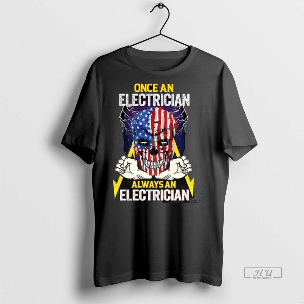 Officials Once An Electrician Always An Electrician Skull American Flag Lighting Graphic Graphic