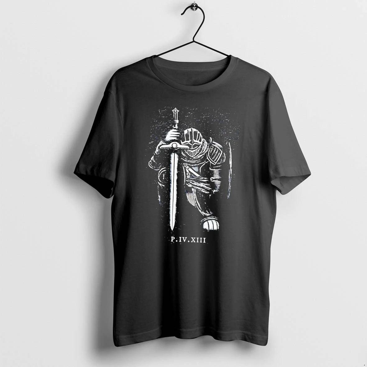 Officials P Iv Xiii Kneeling Knight Vigilant Sword Guardian Black Premium T Shirt