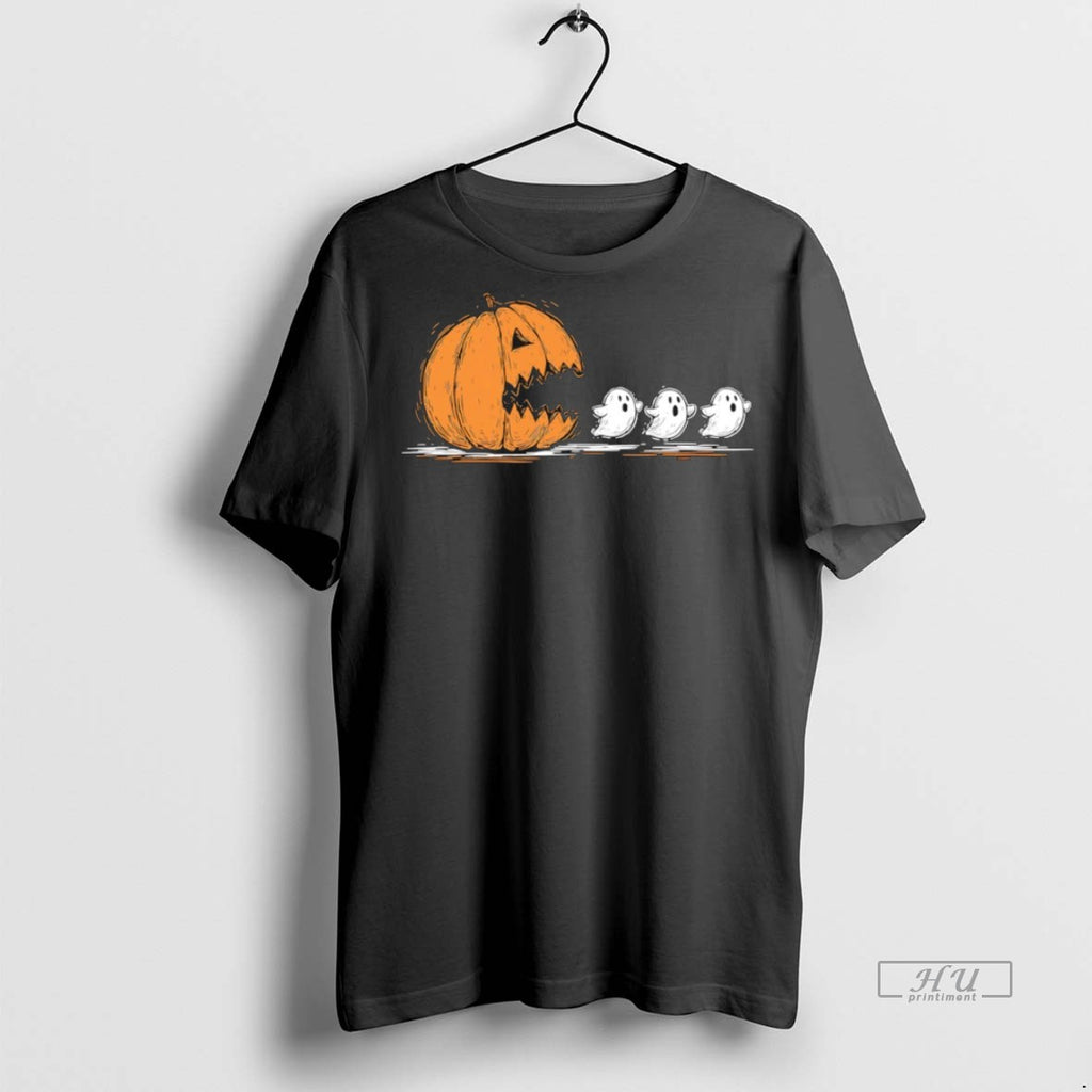 Officials Pac Man X Halloween Pumpkin Eat Ghost Graphic Tee Shirt Sweater