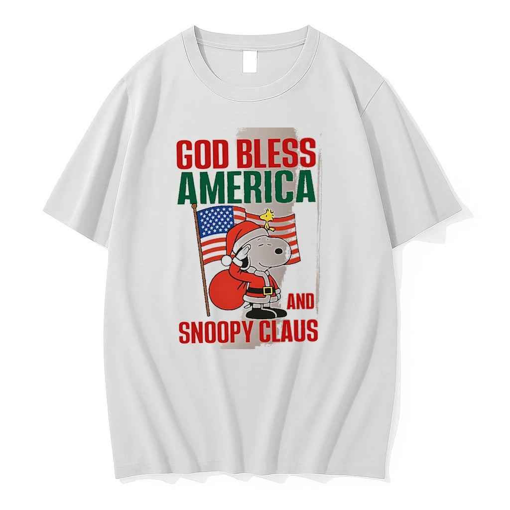 Officials Peanuts God Bless America And Snoopy Claus White Premium T Shirt