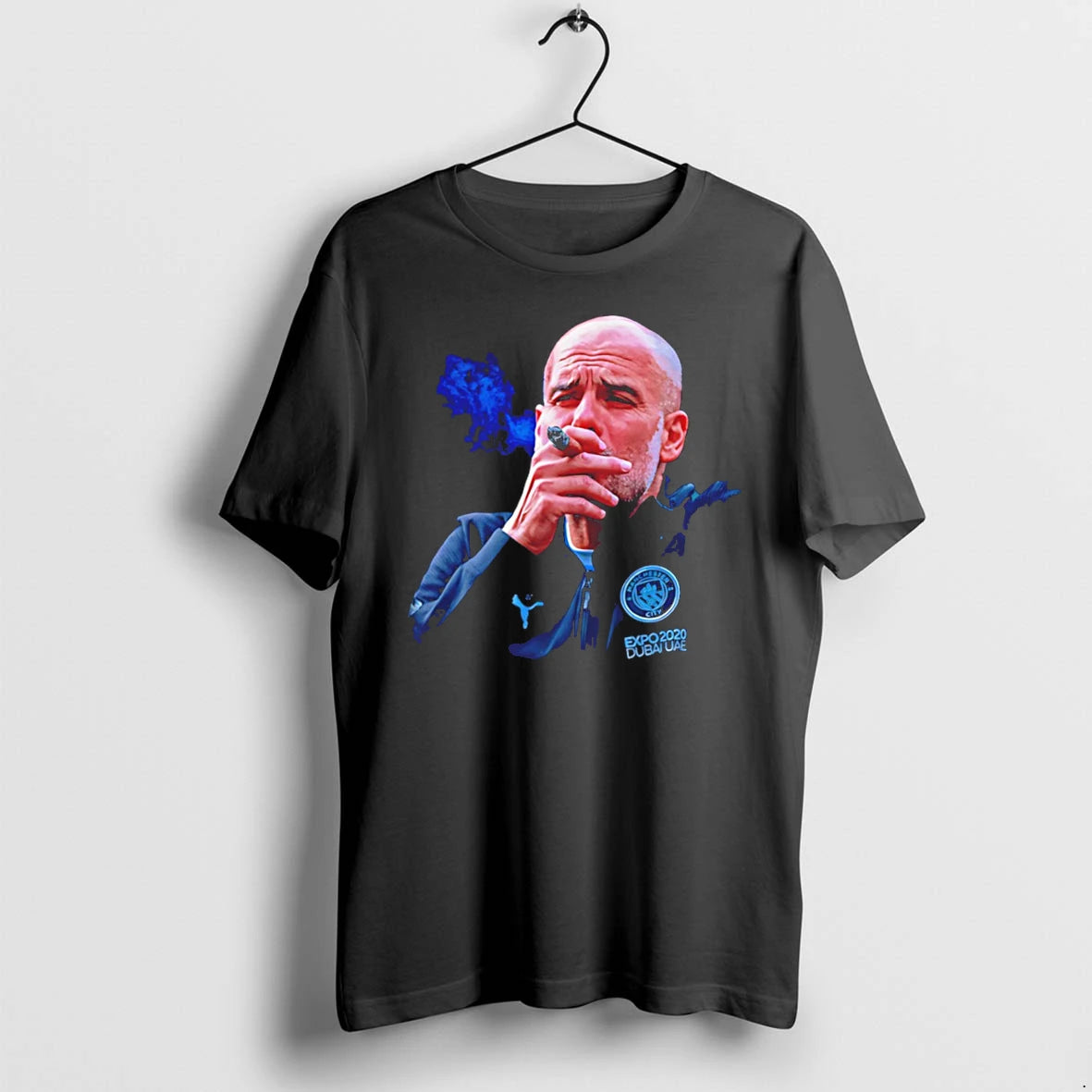 Officials Pep Guardiola Manchester City 2026 Champions Smoking Signature Tee Premium T Shirt