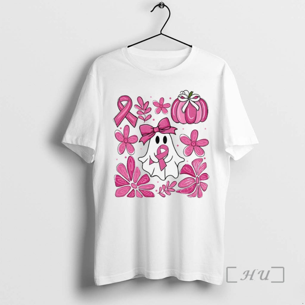 Officials Pink Ghost Breast Cancer Boho Pumpkin Coquette Floral Breast Cancer Halloween T Shirt Sweater
