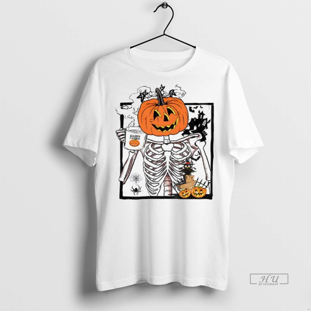 Officials Pumpkin Skeleton Drinking Coffee Funny Halloween Tee Shirt Sweater
