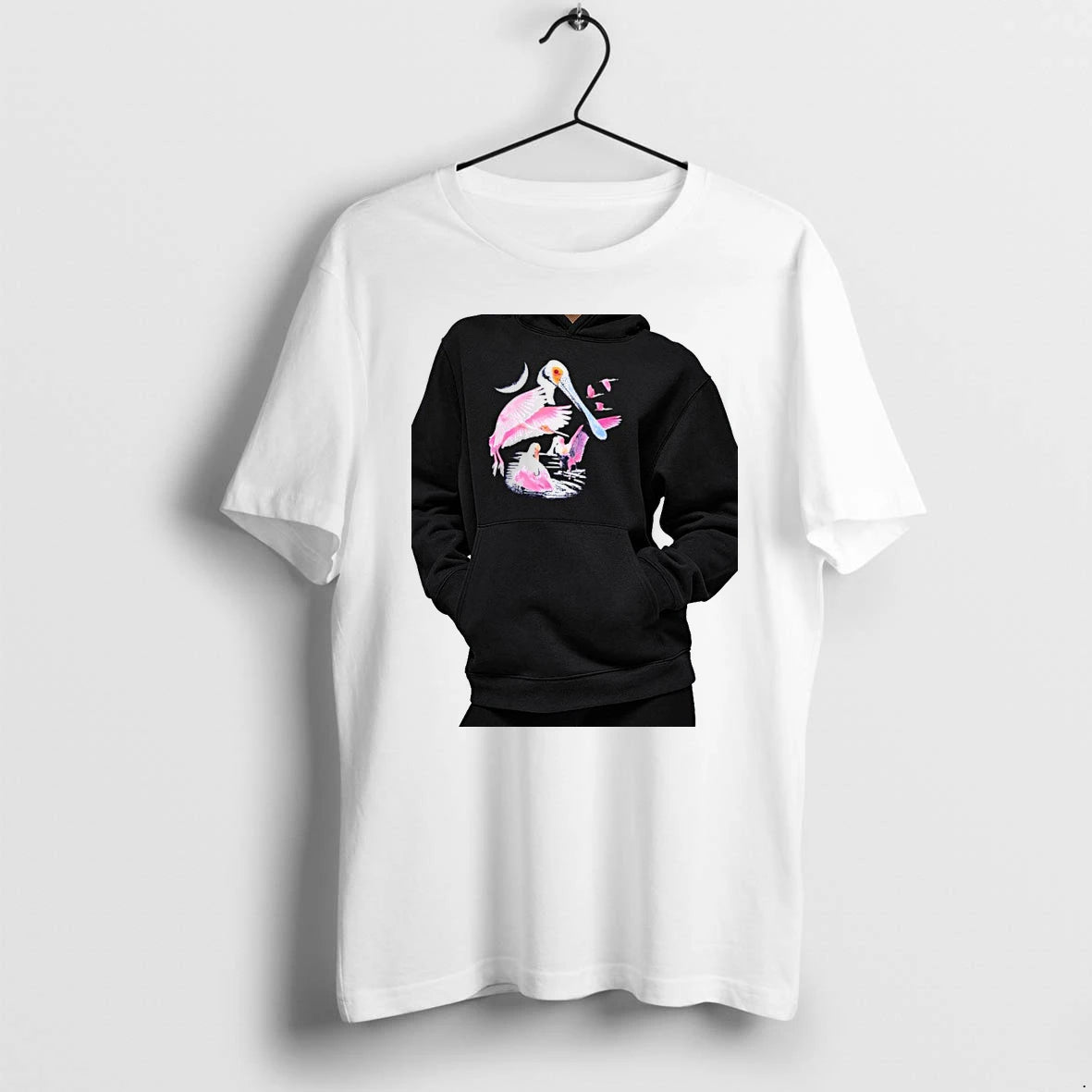 Officials Roseate Spoonbill Birds In Moonlight Nature Wildlife Illustration Premium T Shirt