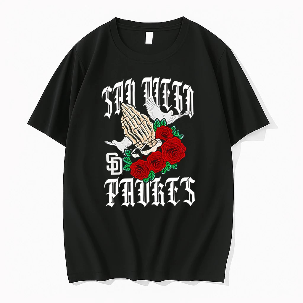 Officials San Diego Padres Skeleton Hands Praying With Roses And Doves Premium T Shirt