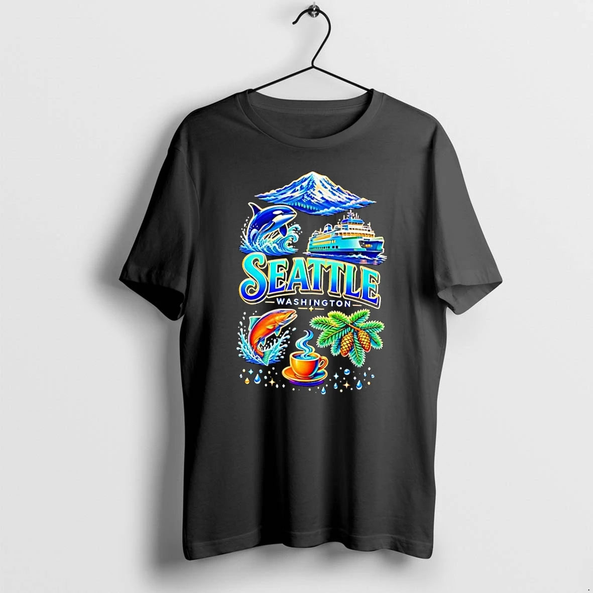 Officials Seattle Washington Orca Ferry Salmon Coffee Pine Cone Mount Rainier Black