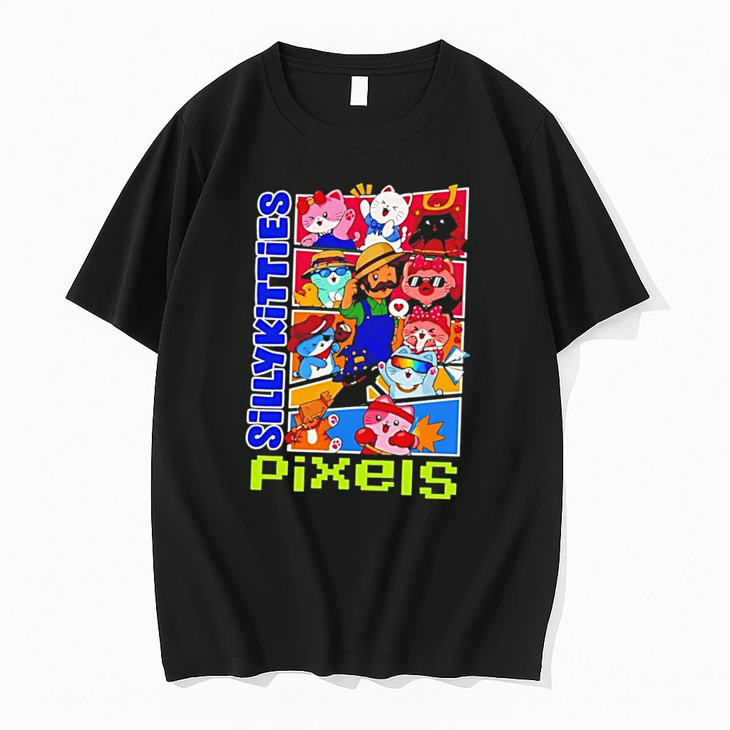 Officials Silly Kitties Pixels Cute Cat Cartoon Characters Tee Premium T Shirt