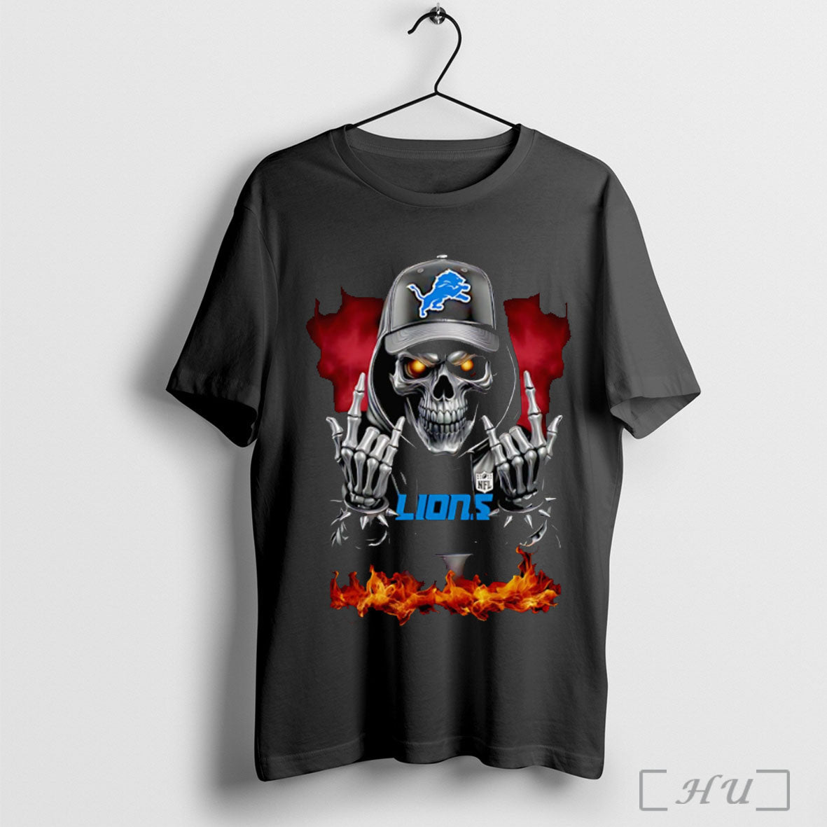 Officials Skeleton With Sign Of The Horns Detroit Lions Shirt Sweater Longsleeve And