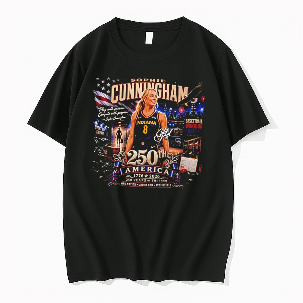 Officials Sophie Cunningham Indiana 8 Basketball Warrior Forever 250th America Signature Tee